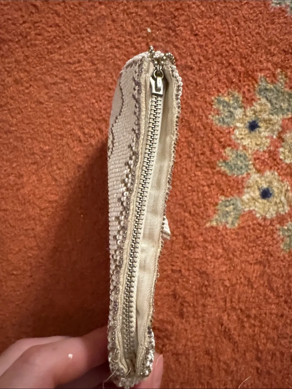 1930s Art Deco Beaded Ivory Evening Clutch with Silver Accents
